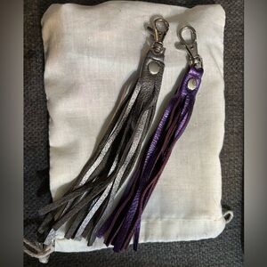 Silver and Purple Leather Tassels Keychains or Bag Charms